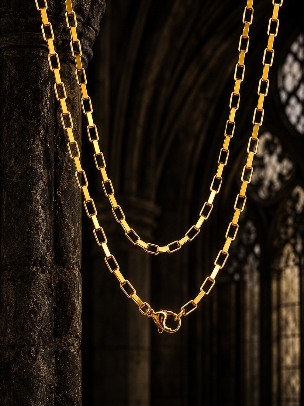 Gold Box-Link Chain Necklace